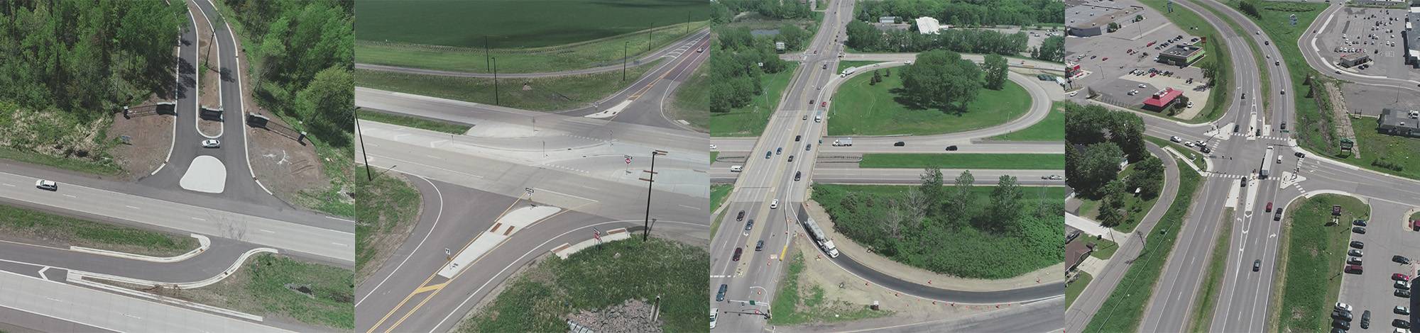 Four images of roadway interchanges